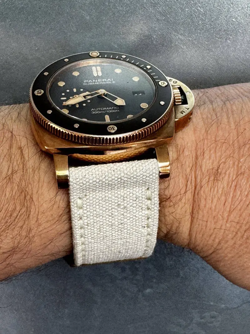 watch strap sanders CREME CANVAS Panerai Bronzo PAM968 